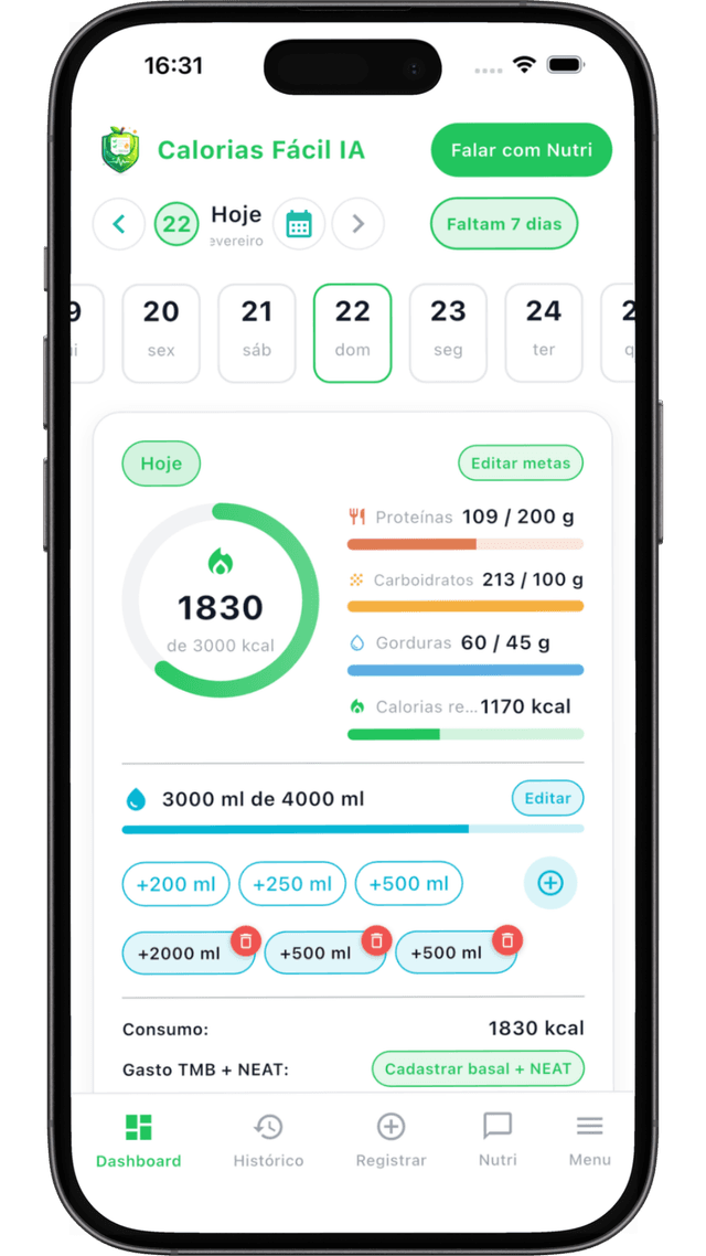 Interface do App Calorias Fácil IA